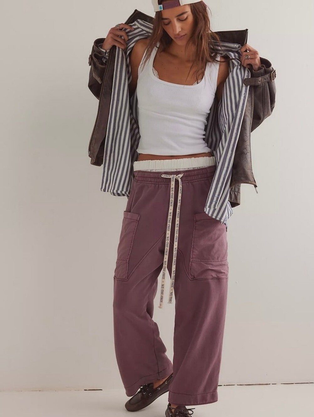 Free People We The Free Jet Set Pull-On Knit Pant - Plum - Size Large